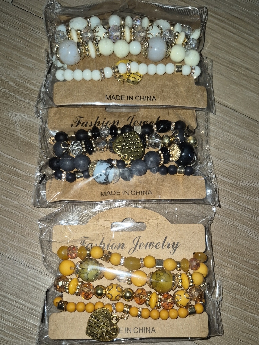 Fashion Jewelry Yellow, White & Black Bohemian Beaded Bracelet Stack